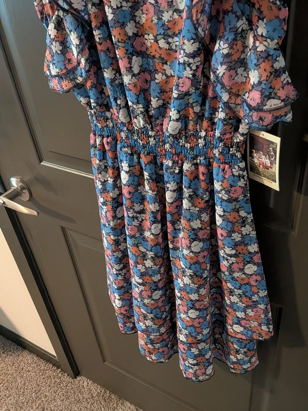 Flowers and Ruffles Smocked Waist Kids Dress - Blue/Pink